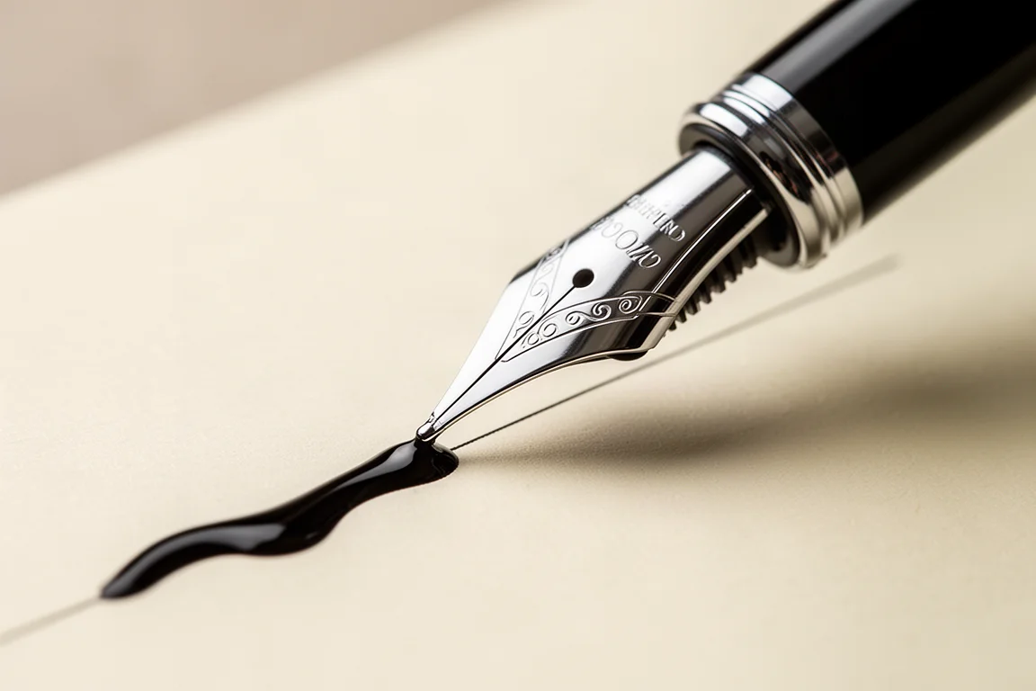 Flex nib fountain pen writing broad downstrokes on paper