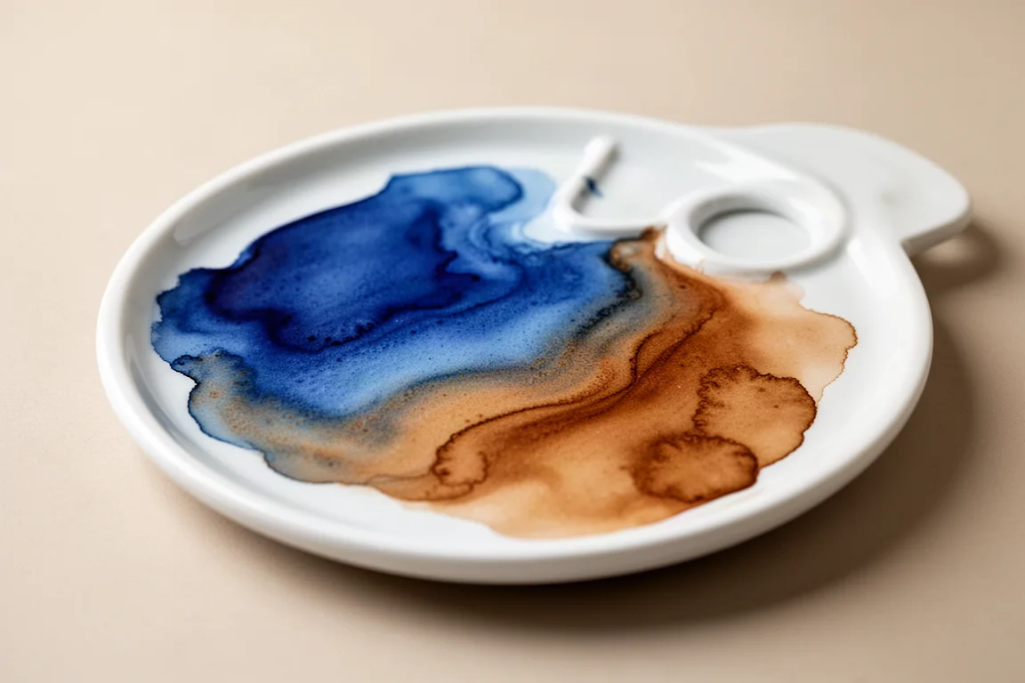Colori acquerello che si fondono uniformemente su una palette bagnata senza striature
