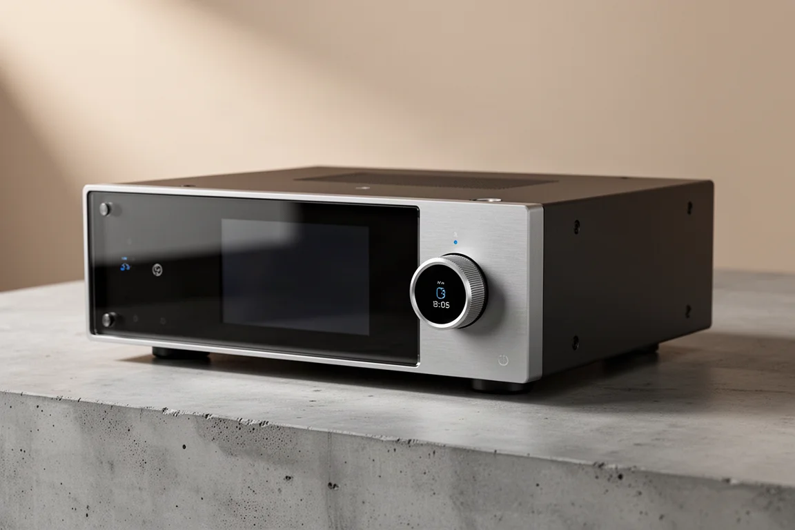 Eversolo DMP-A10 flagship streamer with touchscreen and finned aluminium chassis
