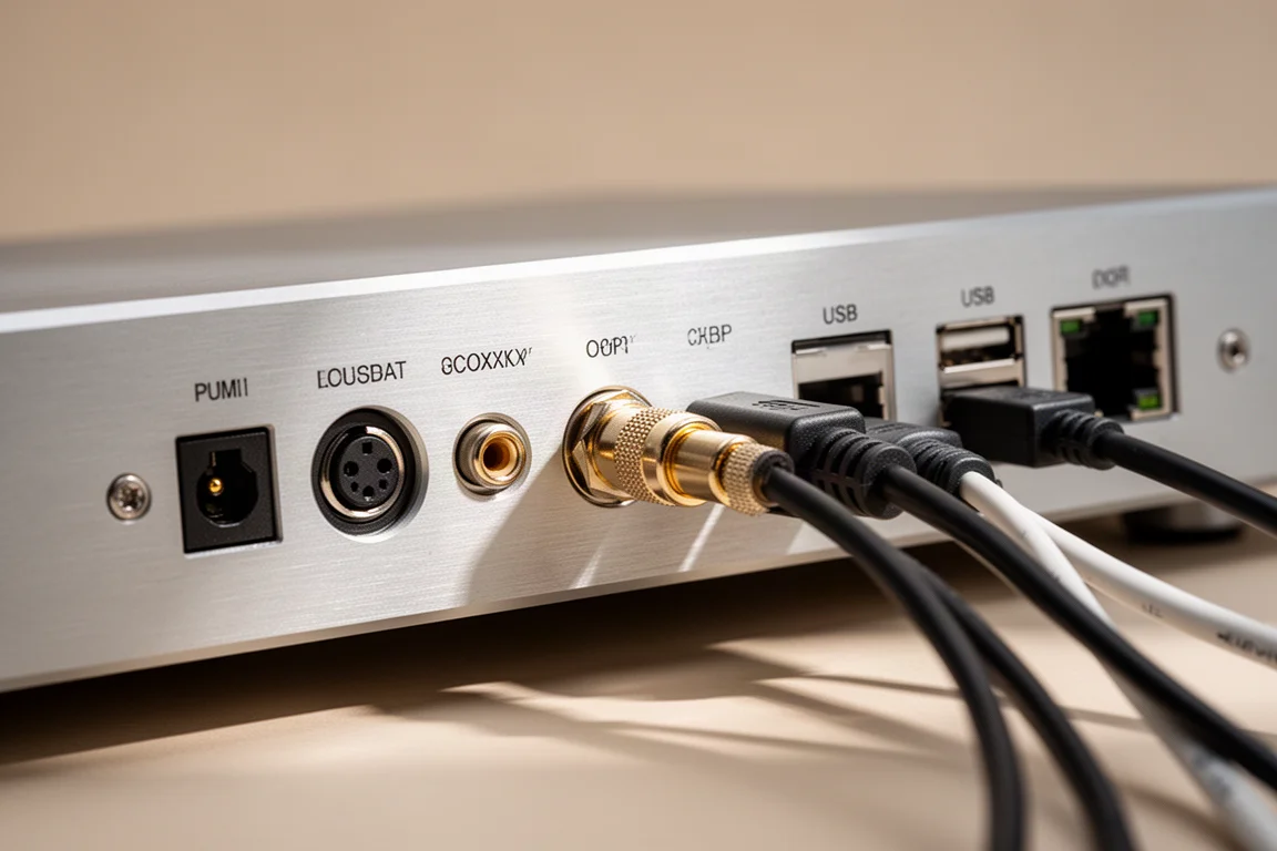 音響器材背板,XLR、同軸及光纖線以整齊弧度連接