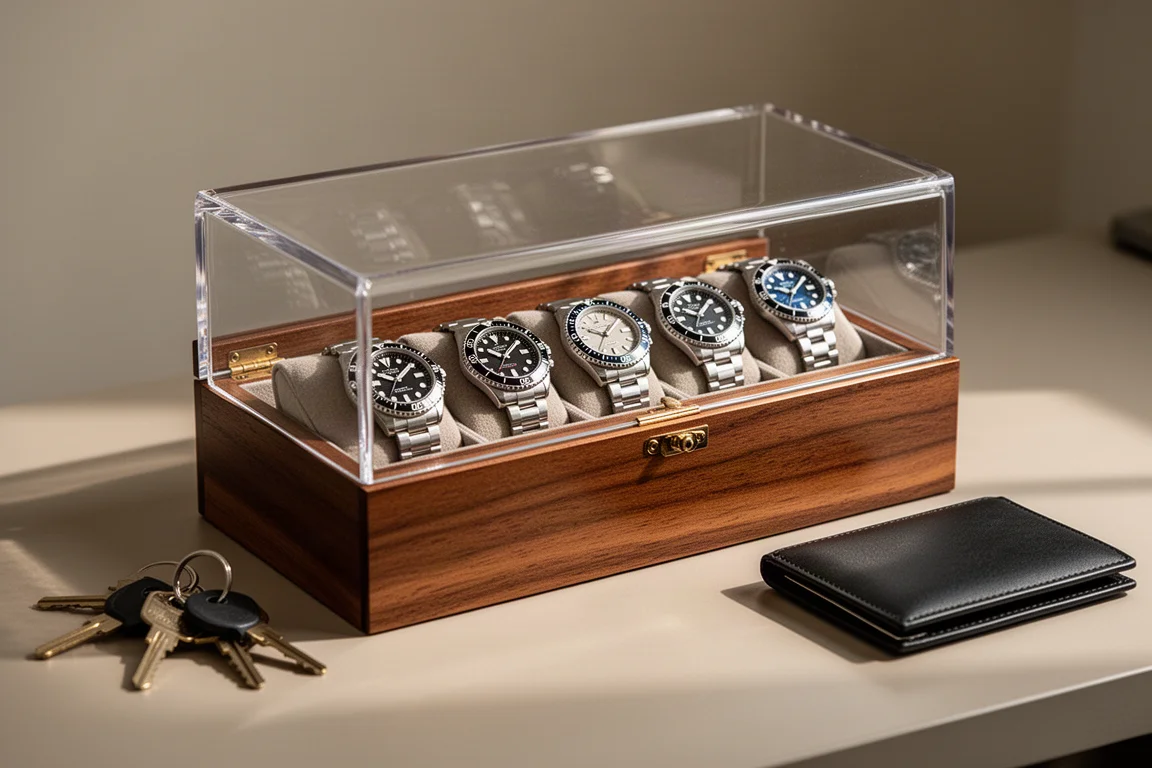 Kleine retro gaming-handheld liggend op een bureau naast een koffiekopje