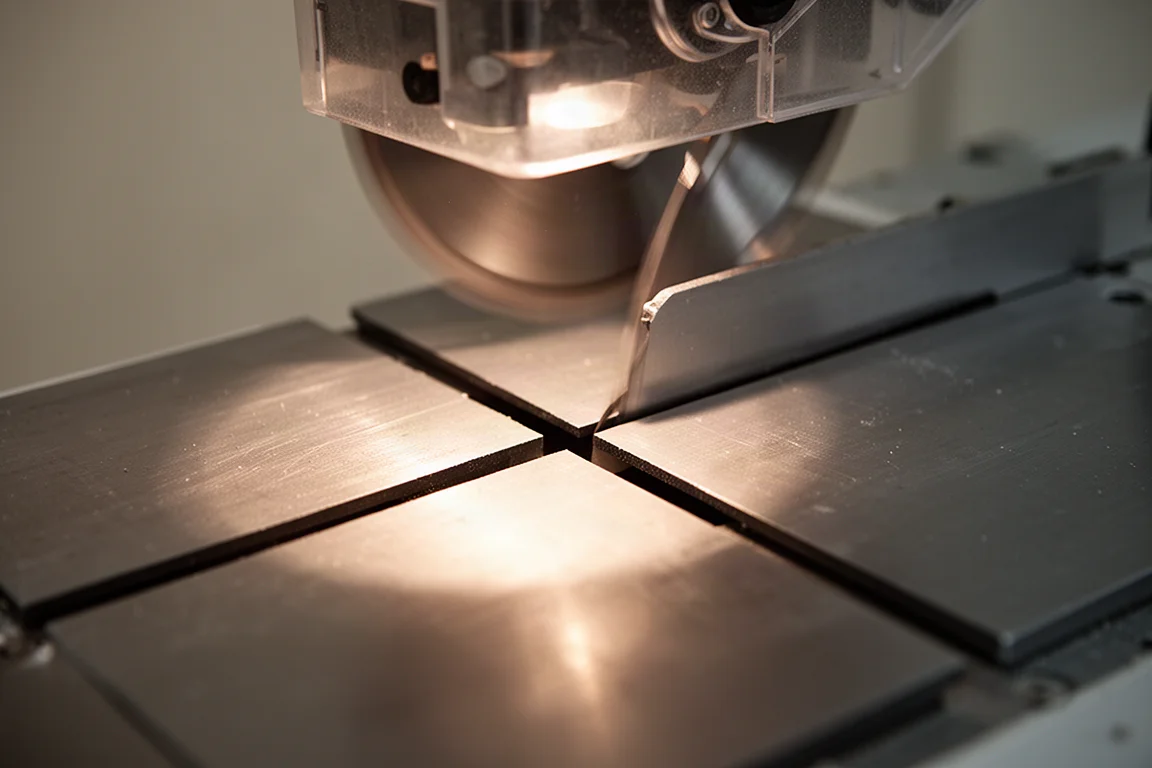 Shadow line light casting a precise cut line onto a metal workpiece