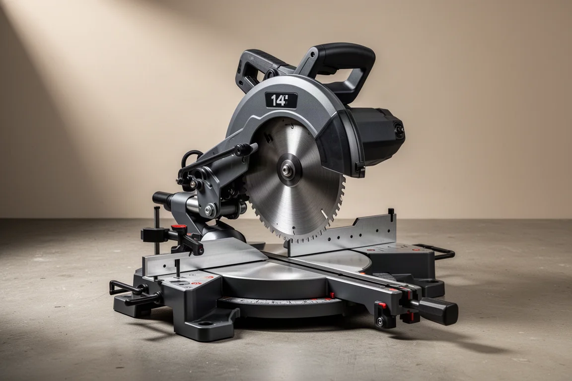 Evolution S355MCS metal-cutting miter saw with large blade and clamped miter bed