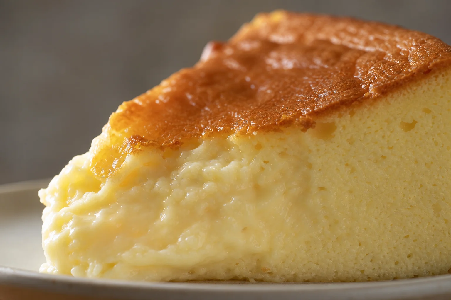 Japanese cheesecake with crusty golden top and creamy custard interior