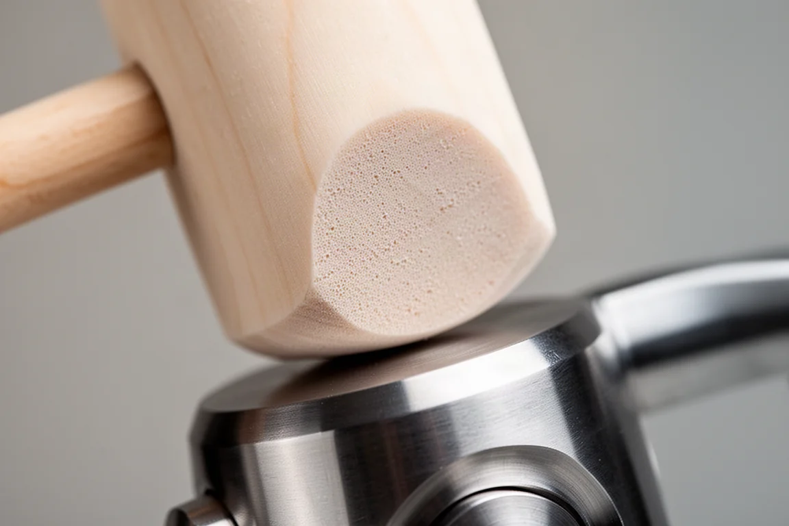 Soft-face mallet striking a metal part without marking the surface