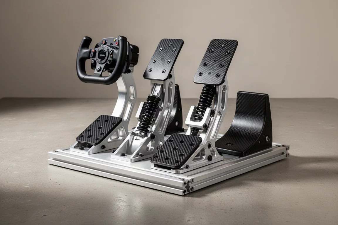 Fanatec Podium 油門與煞車踏板安裝於鋁製型材底板上