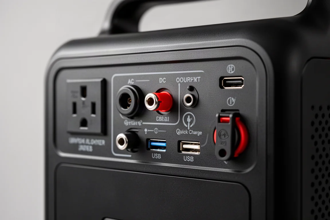 Pannello posteriore della power station con porte DC e AC visibili