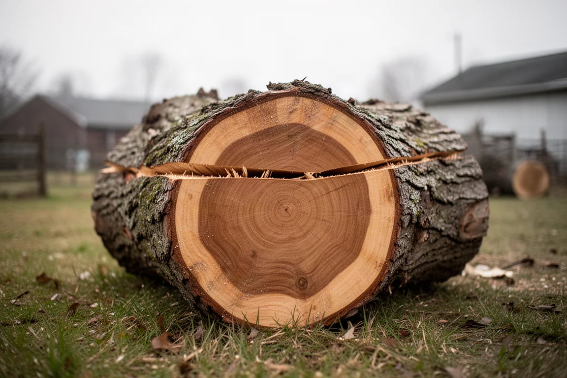 Section de tronc d'arbre de grand diamètre coupée dans un jardin