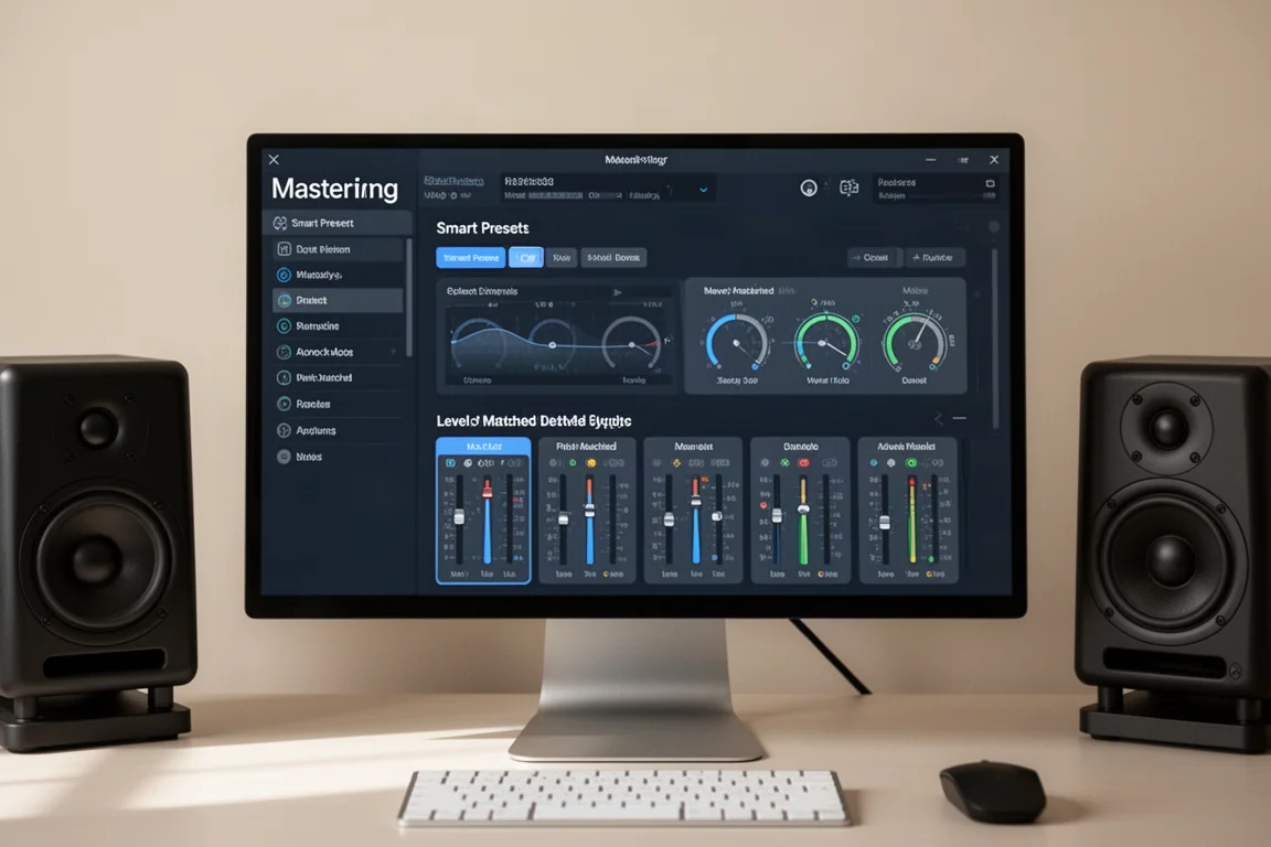 現代音樂製作工作室桌面,配備 DAW 顯示器、MIDI 鍵盤與監聽喇叭