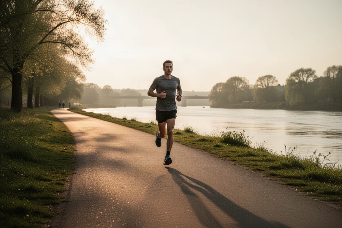Läufer absoliert lange Kilometer während eines Marathon-Vorbereitungstrainings