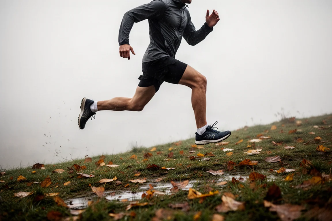 Läufer sprintet einen grasbewachsenen Hügel während einer Trainingseinheit hinauf