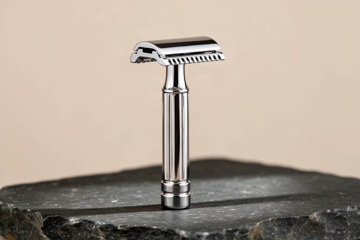 Phoenix Artisan Accoutrements 黃瓜 Fumbler 肥皂罐與鬍後水瓶置於木質表面上