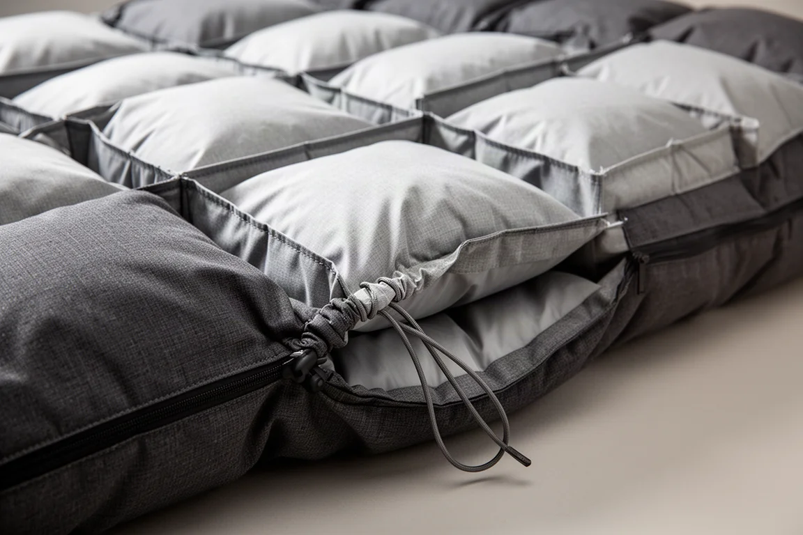 Gurtsystem, das einen Backpacking-Quilt nachts auf einer aufblasbaren Isomatte hält