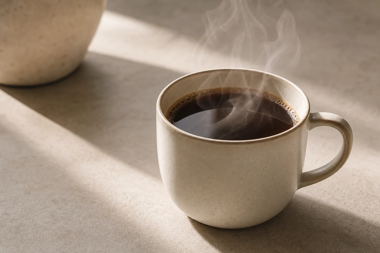 Steaming cup of freshly brewed coffee with visible aroma