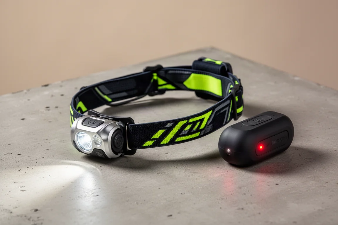 Fenix HP12RT — czołówka do biegów w terenie z przednim modułem świetlnym i tylnym pakietem akumulatora