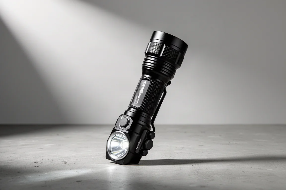 Fenix TK20R V2.0 taktische Taschenlampe, aufrecht auf einer Betonfläche stehend