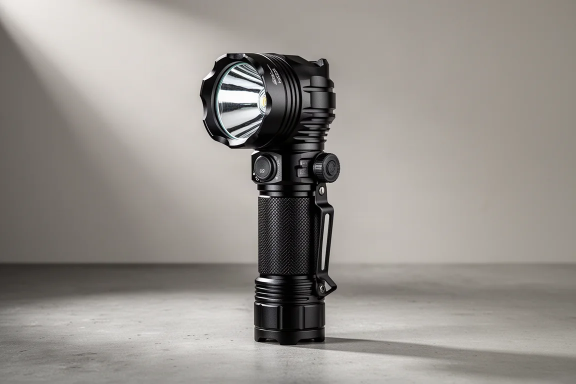 Torcia tattica Fenix TK22 TAC in piedi su cemento