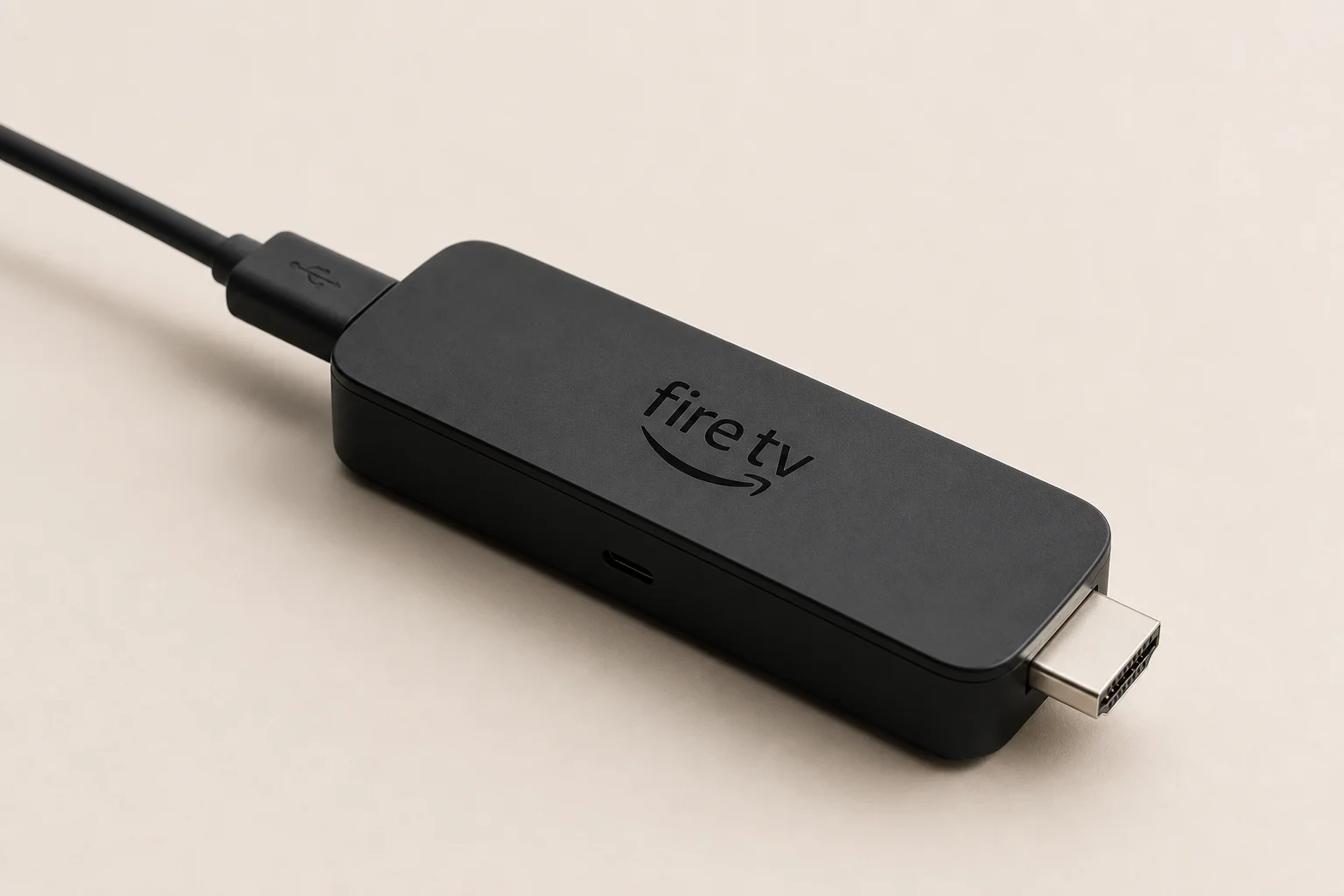 Nine dispositivi di streaming disposti su una superficie in cemento, inclusi Google Chromecast, Amazon Fire TV e altri marchi
