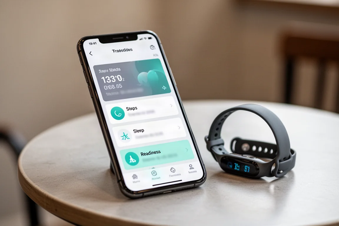 Runner checking a smartphone fitness app showing activity and readiness data