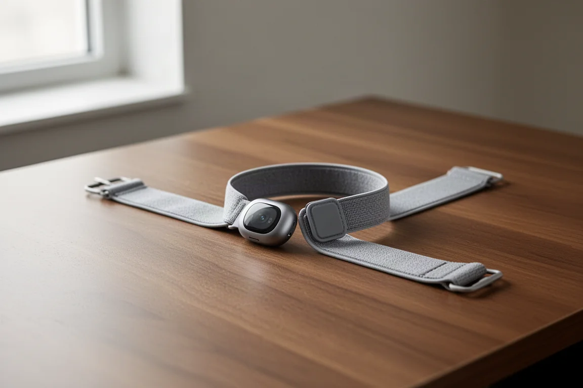 Schmales Fitness-Armband ohne Display am Handgelenk neben einer Sportuhr