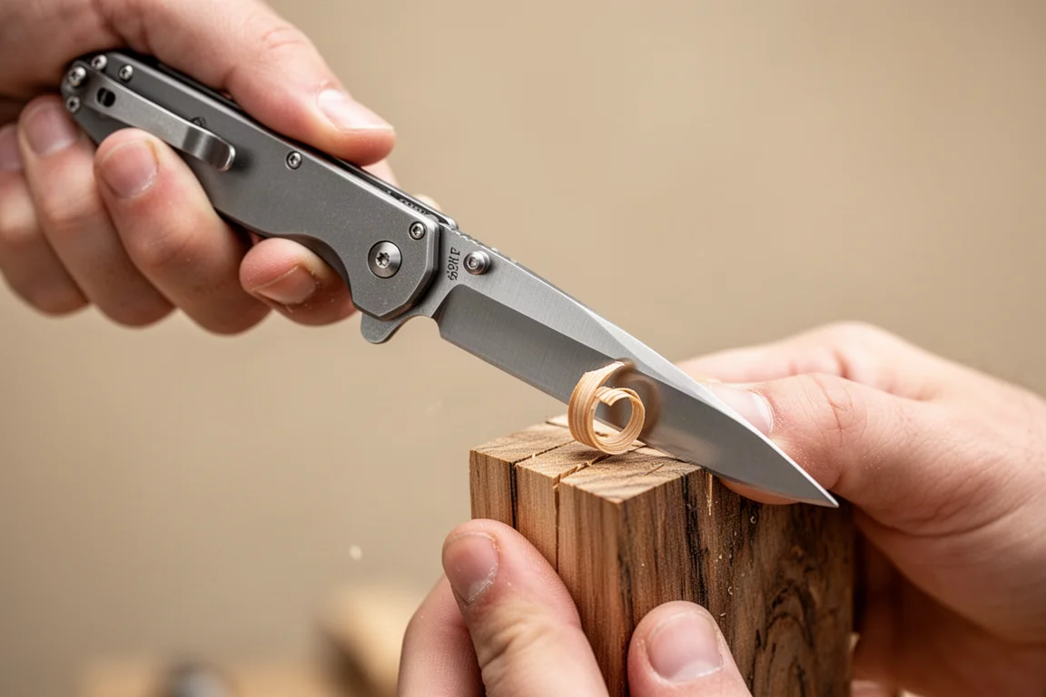 Slim folding knife held like a pen for precise carving work