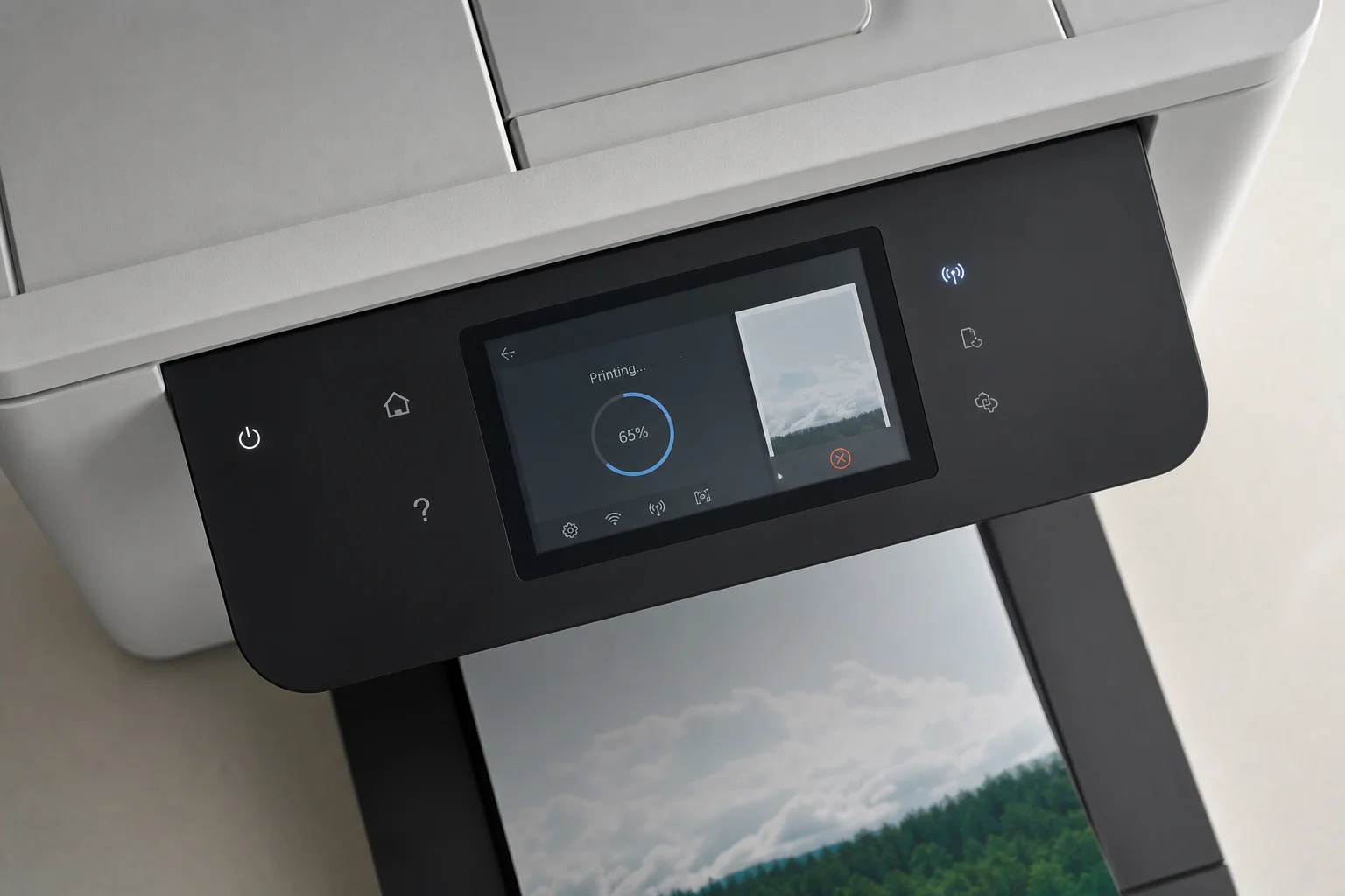 3D printer control screen and interface during active print job