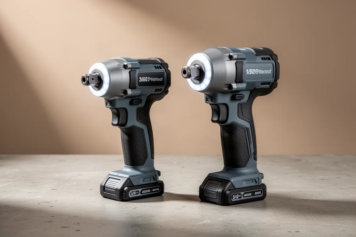 Flex 24V 3/8-in and 1/2-in compact impact wrenches on a concrete surface