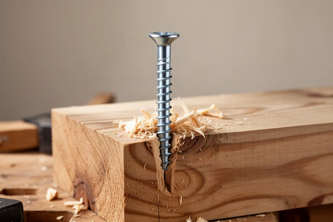 Structural lag screw partially driven into thick timber