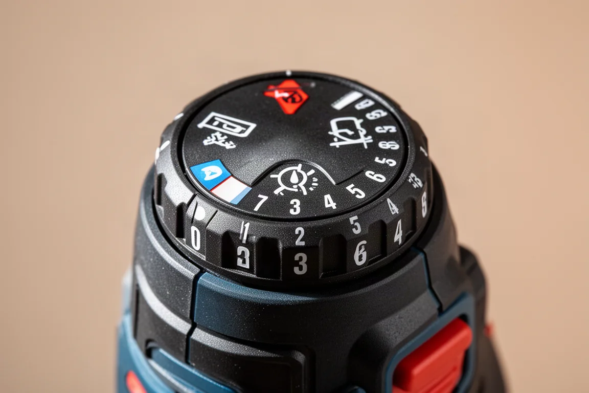 Close-up of a drill mode selector dial showing multiple function icons