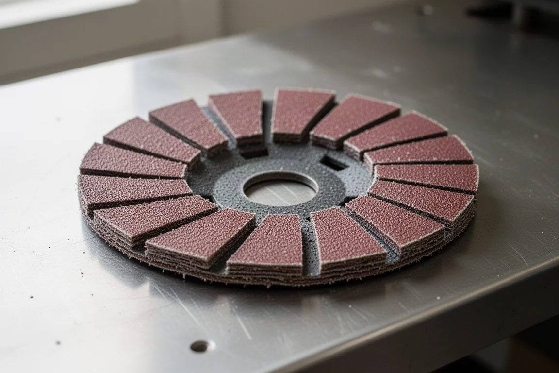 Segmented flap disc with visible gaps between abrasive flaps