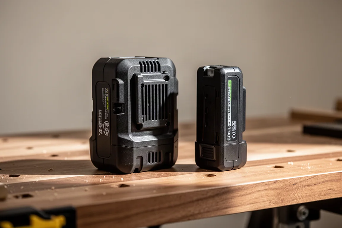 Deux batteries de tailles différentes posées sur un établi