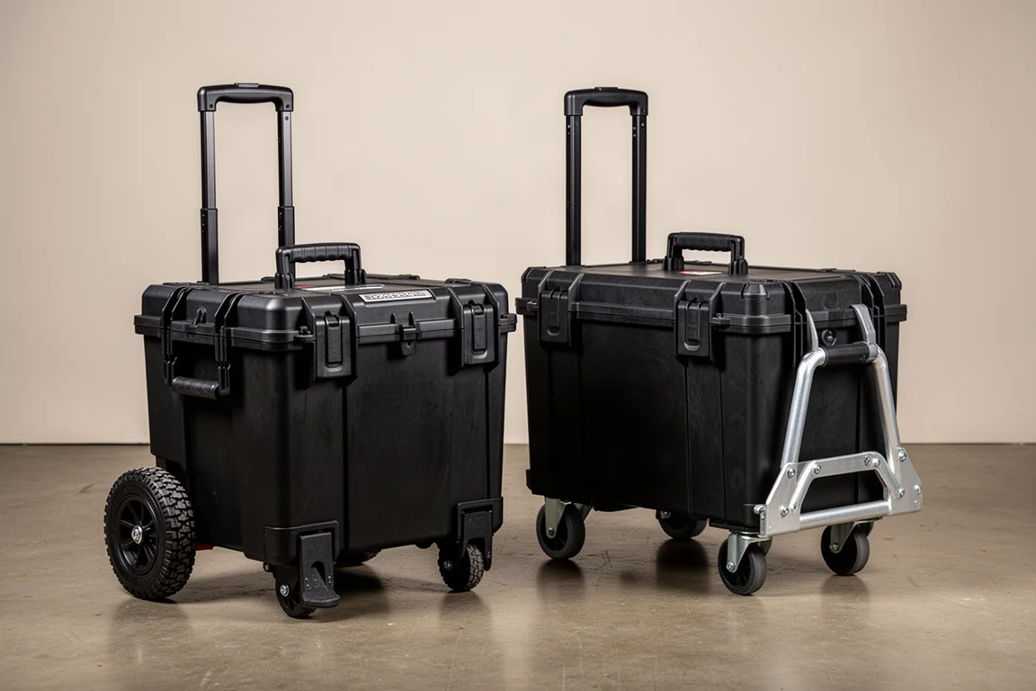 Flex Stack Pack and Milwaukee Packout rolling tool boxes side by side