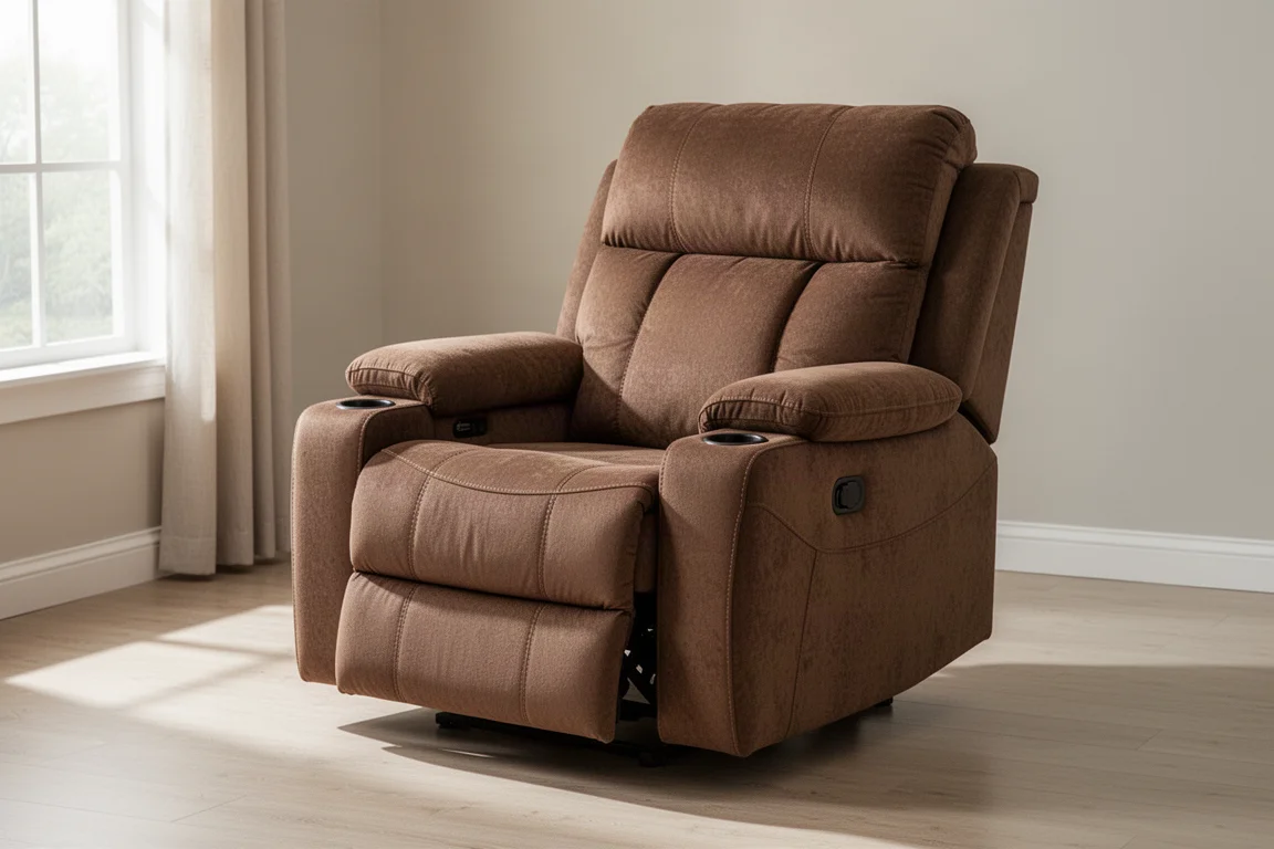 FlexiSpot XL6 Pro brown power lift recliner with padded armrests and cup holders