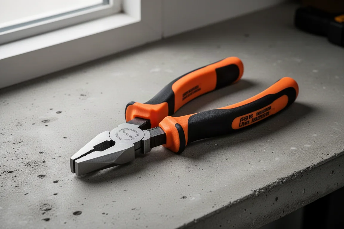Fluke INCP8 insulated lineman pliers on a concrete workbench