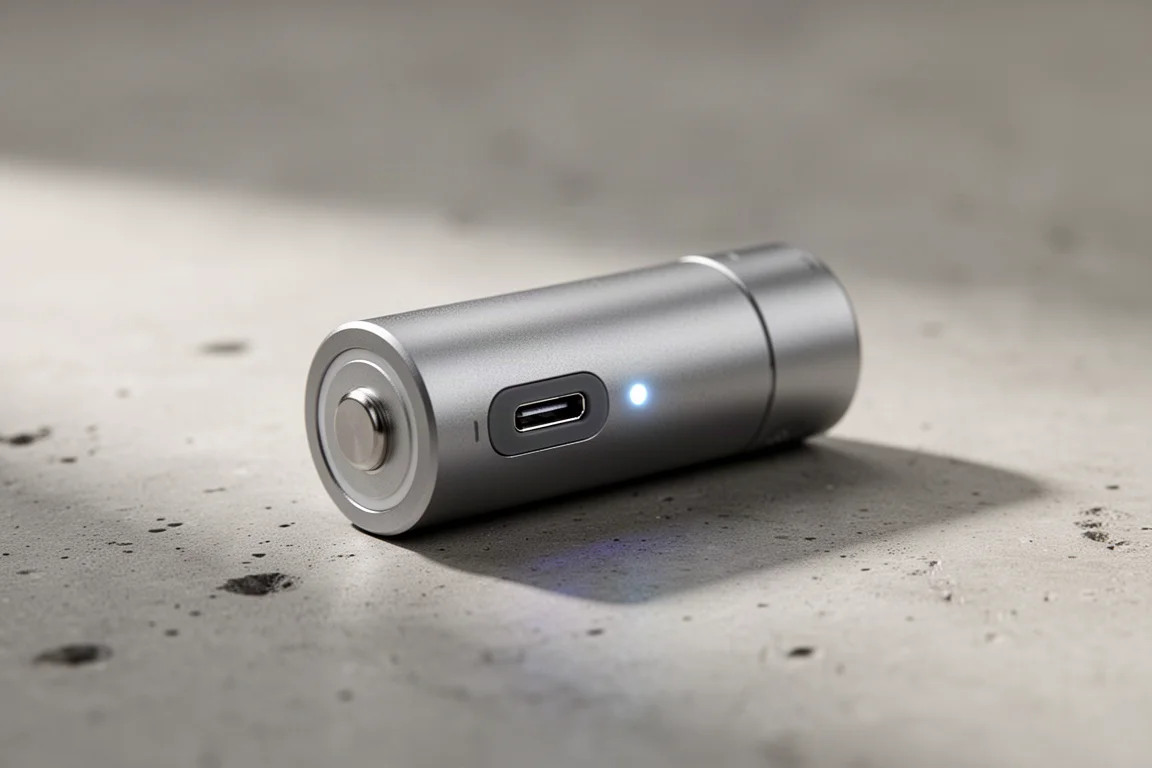 Widoczne złącze micro USB na baterii małej latarki