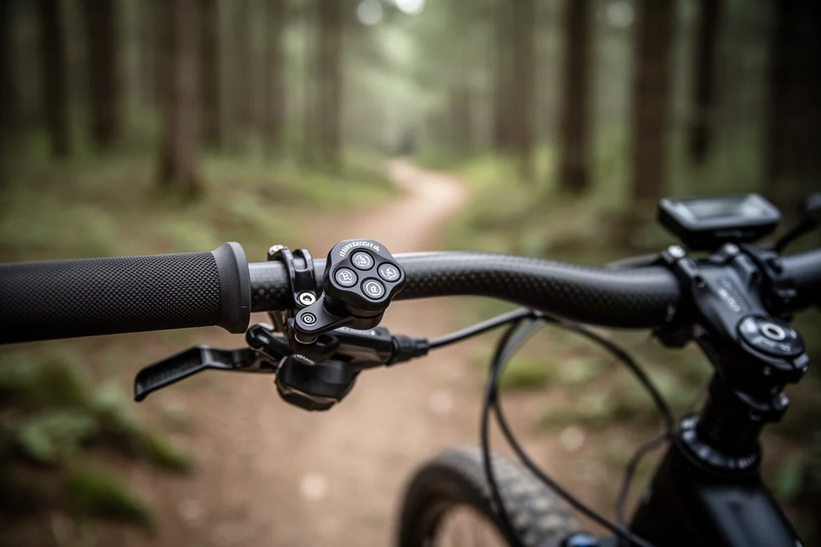 Dreistufiger Federungshebel an einem Mountainbike-Lenker montiert