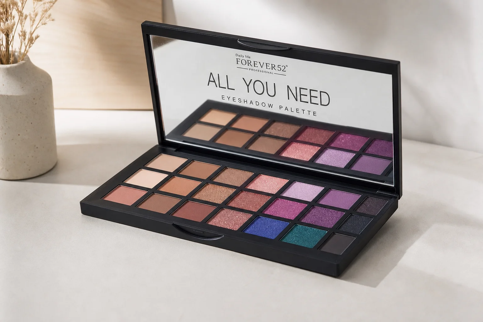 Forever52 makeup product collection arranged on marble surface