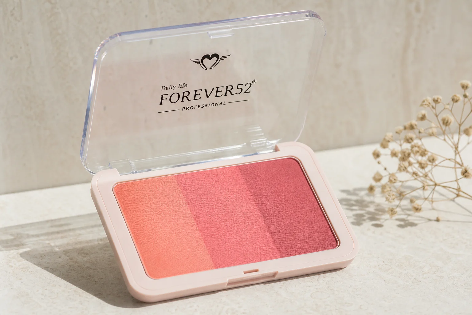 Forever52 makeup product collection arranged on marble surface