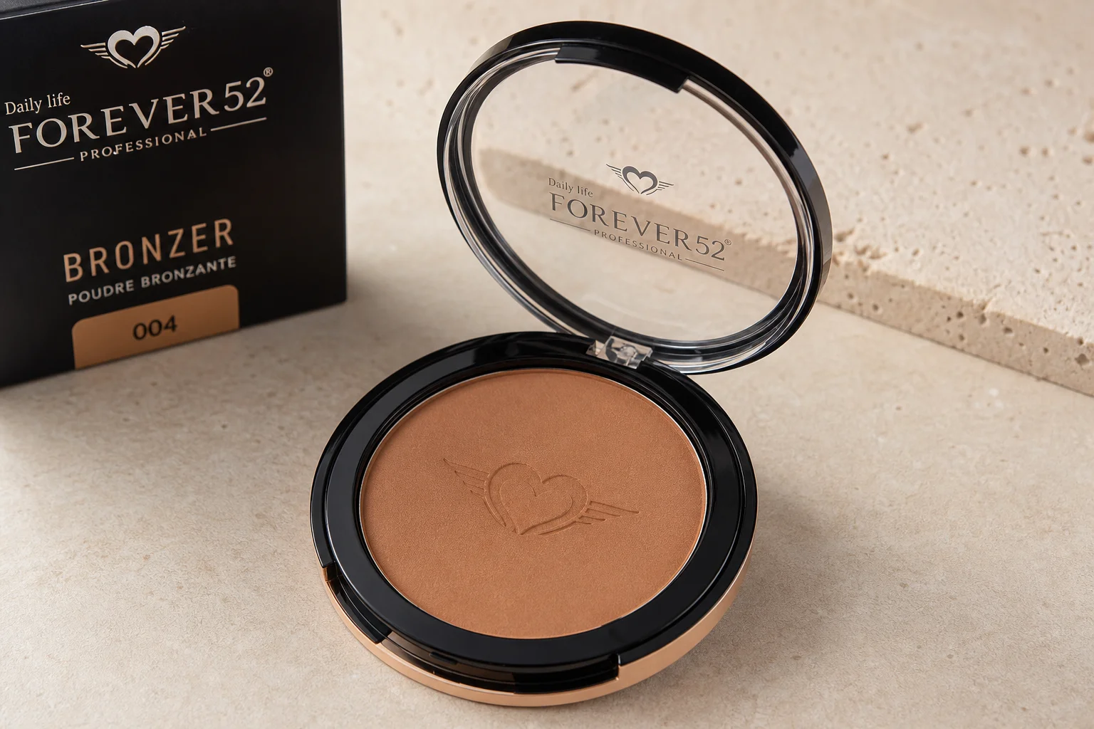 Forever52 makeup product collection arranged on marble surface