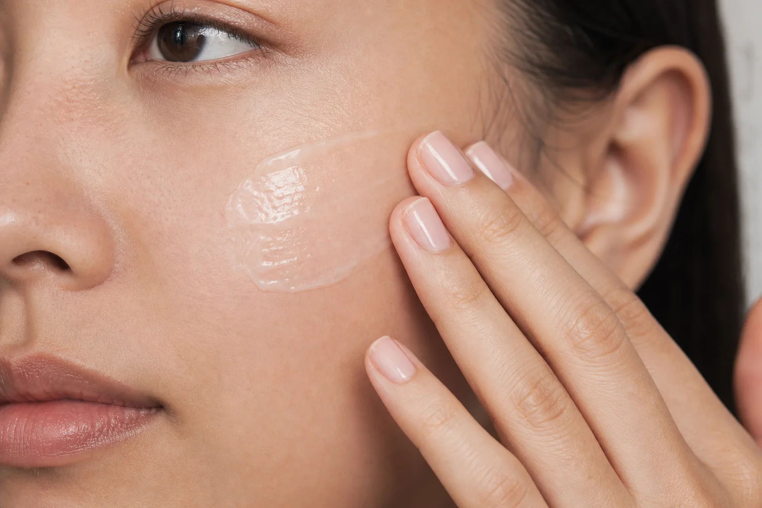 Close-up of primer application on skin showing smooth texture