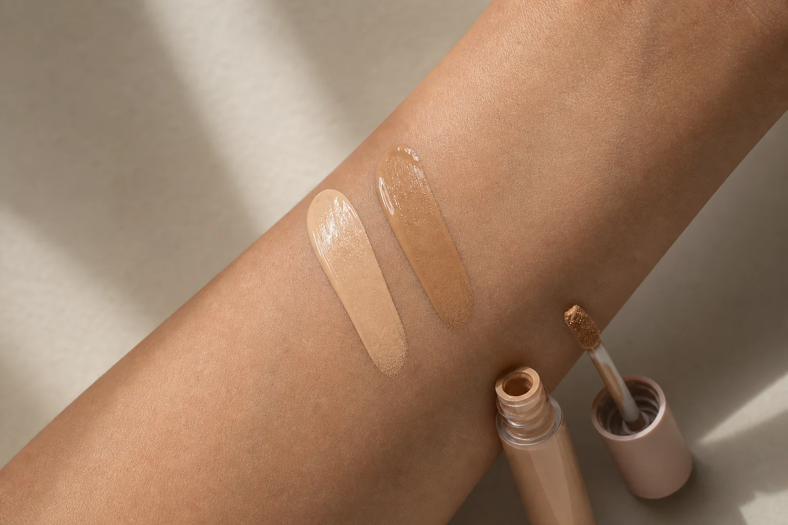 Concealer shade swatches showing natural and darker tone options