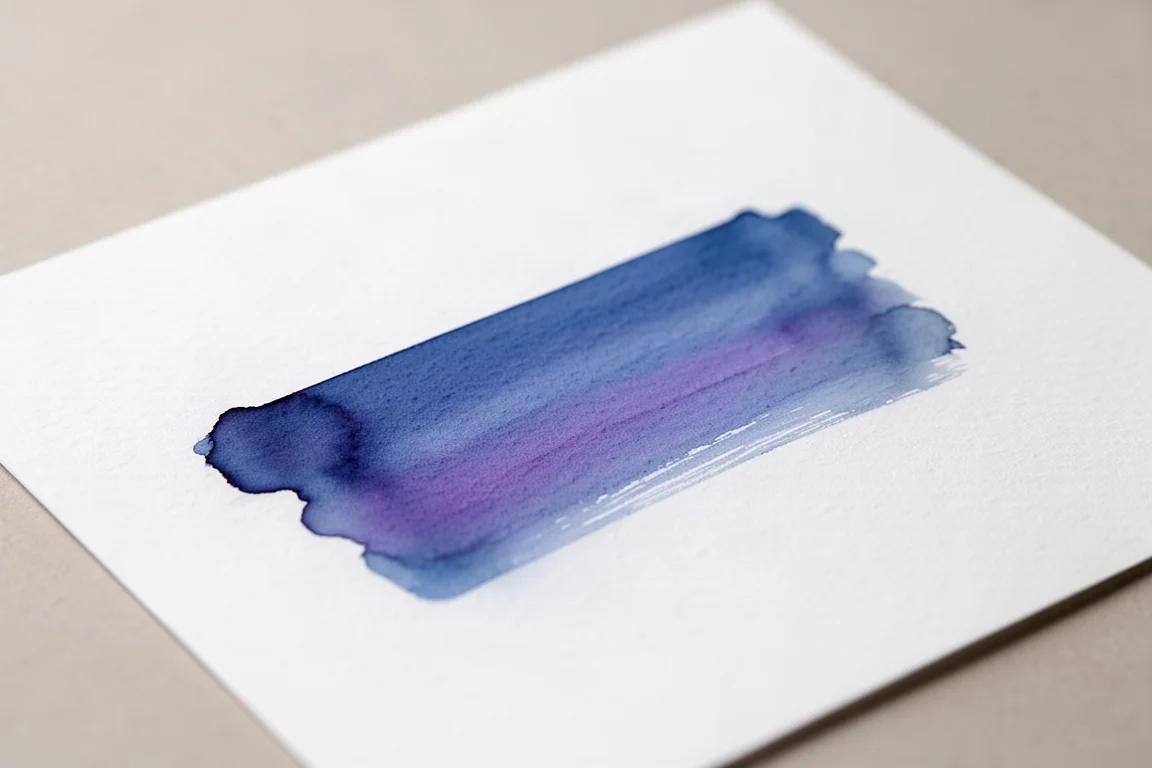 Calm blue ink swatch with a slight purple lean drying on white paper