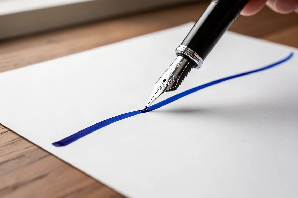 Pióro wieczne kreślące gładkie linie średniej szerokości na gładkim papierze A4