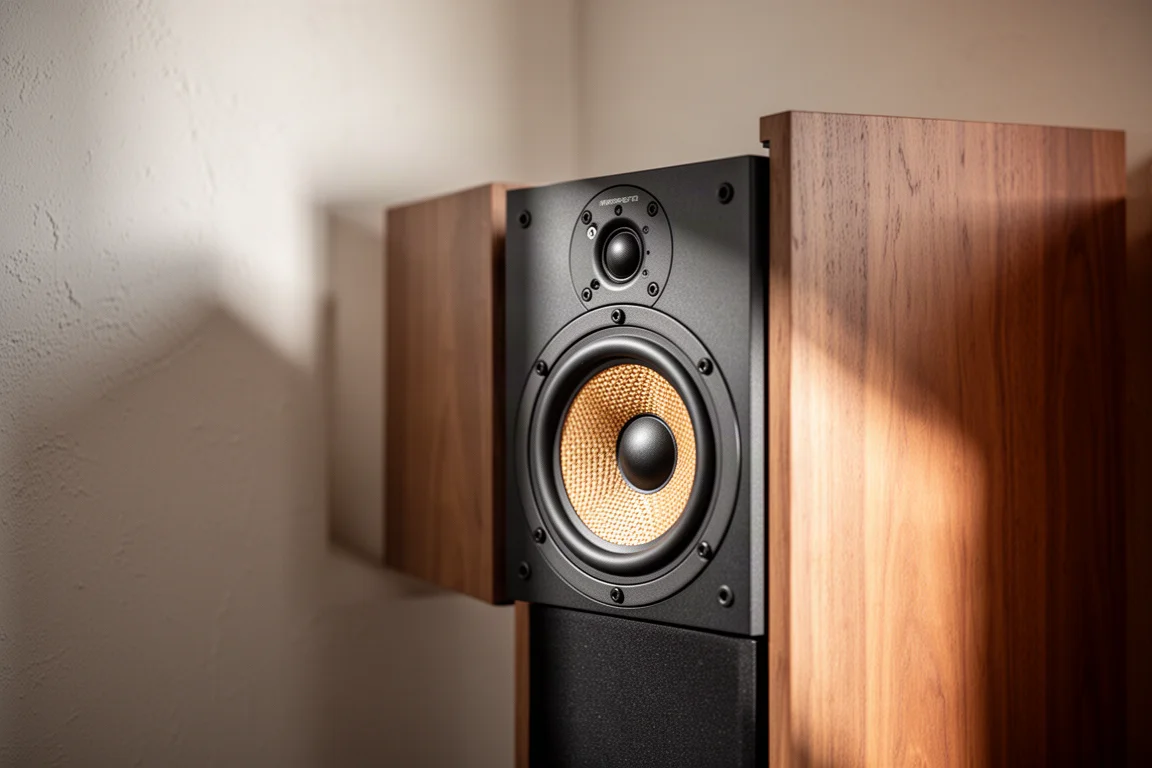 Enceinte bibliothèque éloignée de deux pieds d'un mur plâtré, woofer au point focal