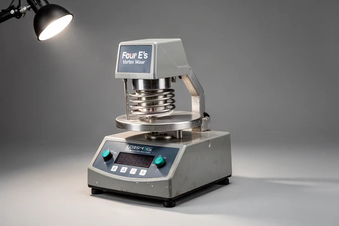 Organisierter Hobby-Schreibtisch mit MediAcous-LED-Lampen und Four E's Vortex Mixer