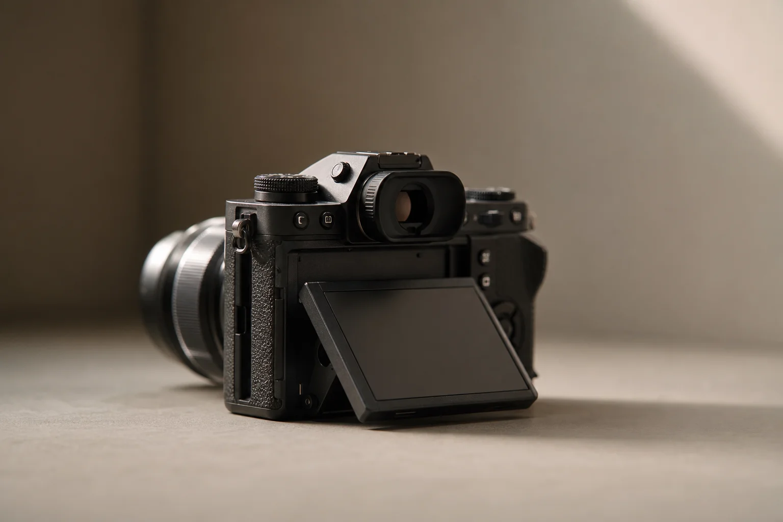Fujifilm X-T5 camera with tilting screen displayed for low-angle shooting