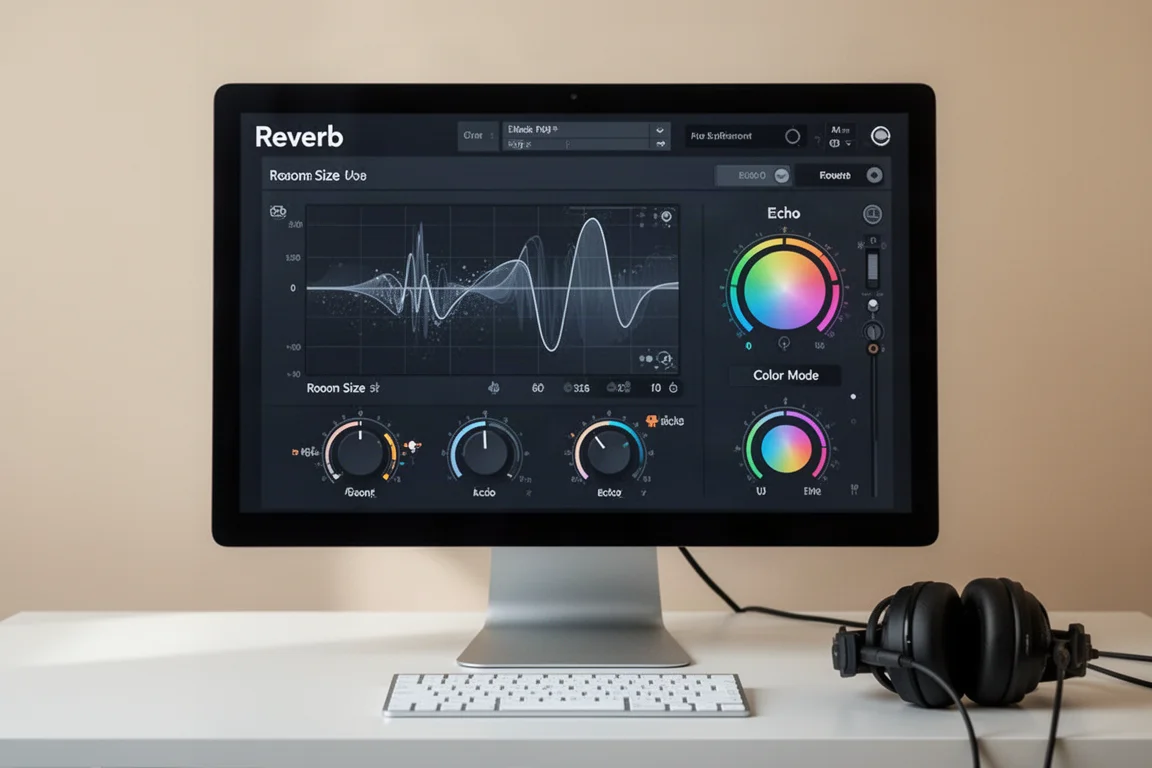 現代音樂製作工作室桌面,配備 DAW 顯示器、MIDI 鍵盤和錄音室監聽喇叭