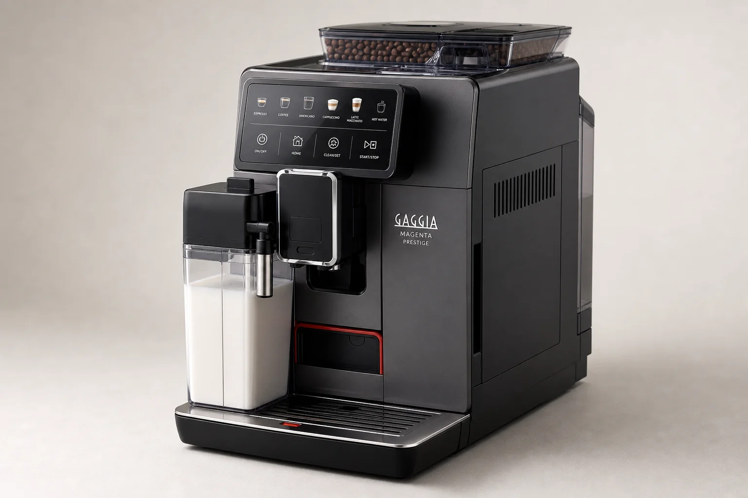 Six espresso machines arranged by effort level on concrete surface