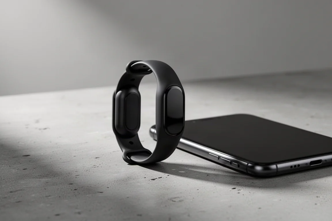 Garmin Circa screenless fitness band with detachable pod on a concrete surface