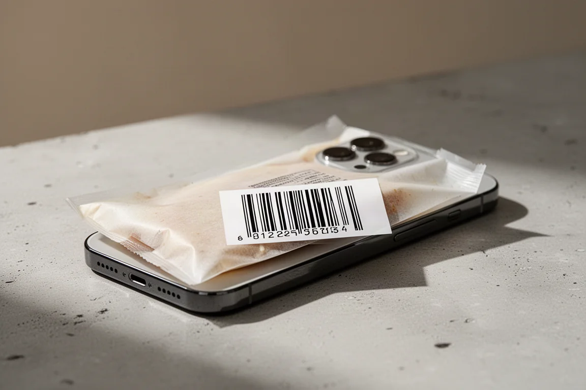 手机扫描包装食品上的商品条码